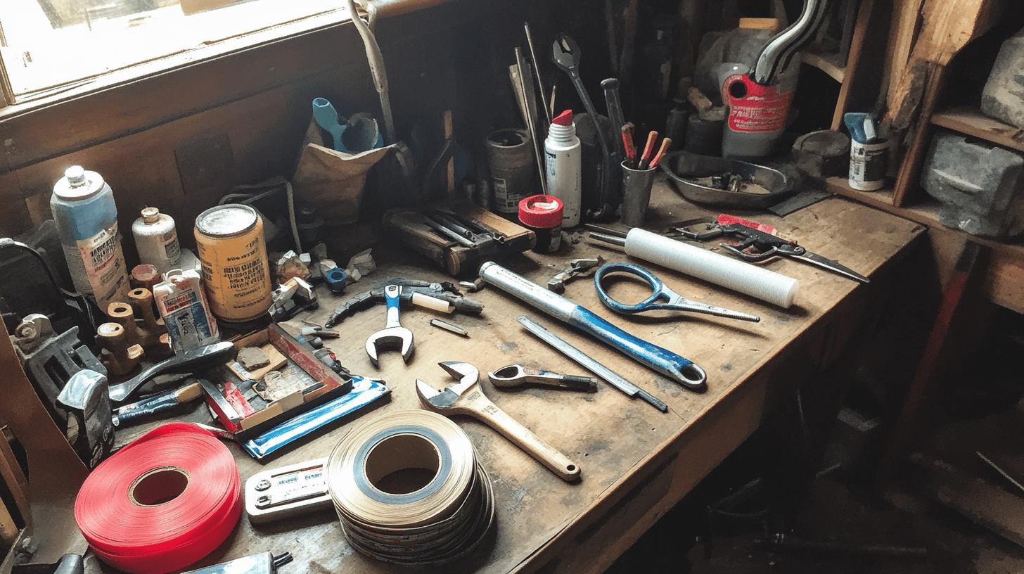 tools laying on the table - how to temporarily fix a burst pipe quickly