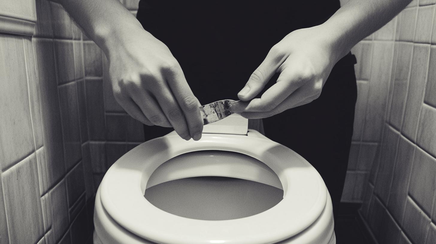 man inserting something on toilet - most common cause of a running toilet
