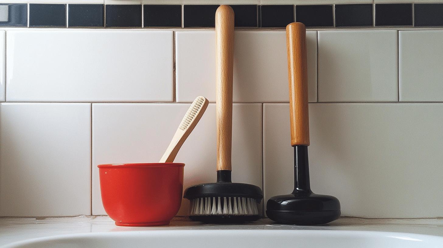 scrub, plunger, bowl and brush - drain plunger