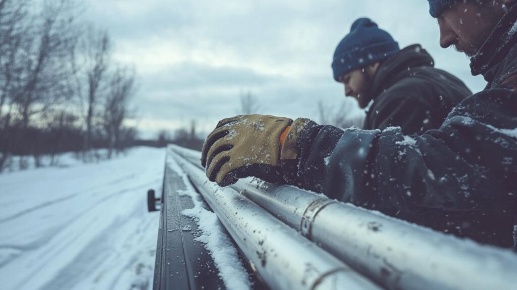 man outside during winter - winterize sprinkler system