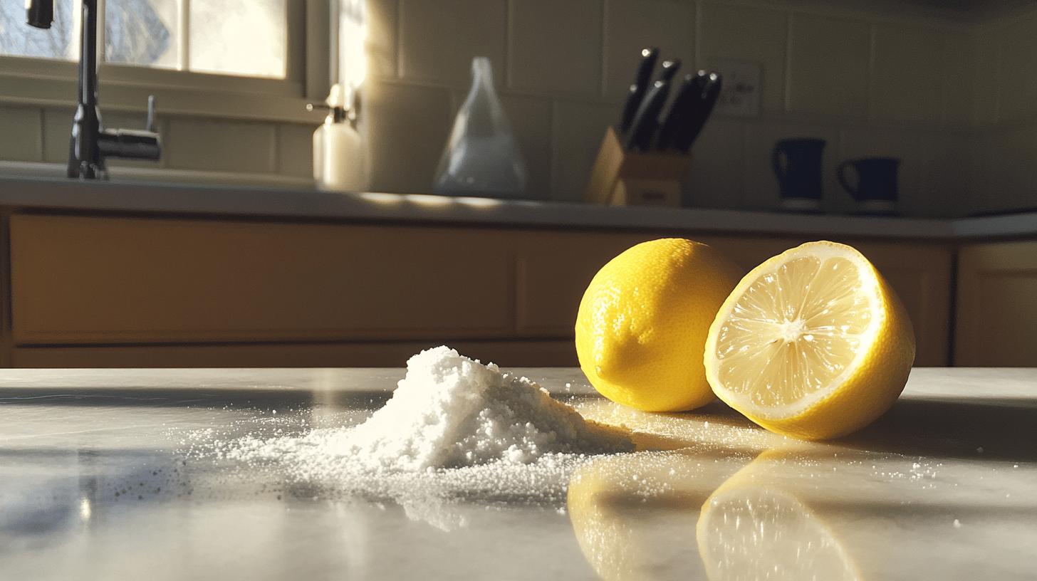 lemon and salt on the countertop - drain cleaning hacks