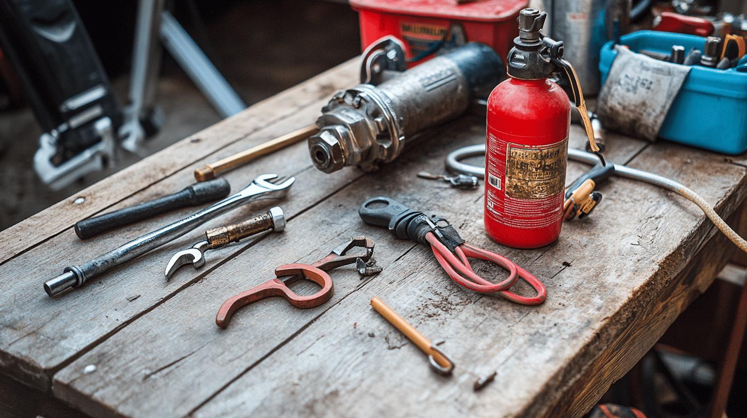 tools on top of bench - winterize cottage plumbing