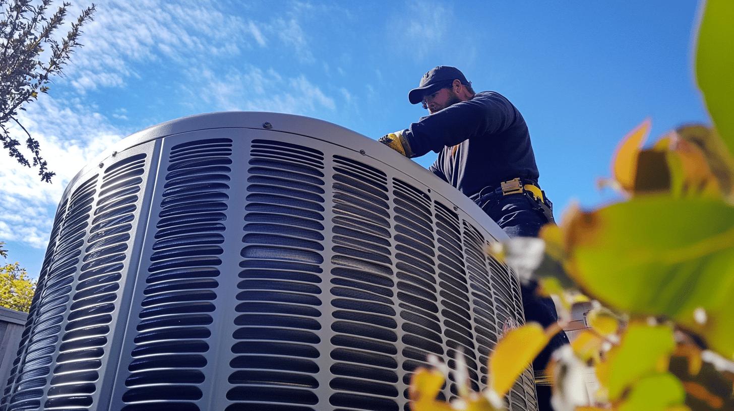 A plumber fixing an HVAC system blowing hot air.jpg