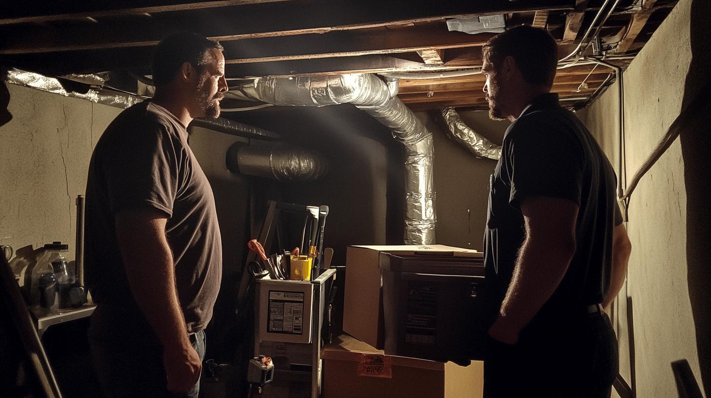 A plumber with a client deciding which HVAC system to use.jpg